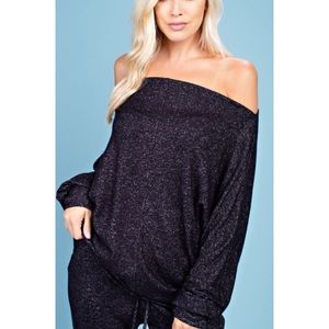 *SOLD OUT* Brushed Black Off Shoulder SLOUCHY Top